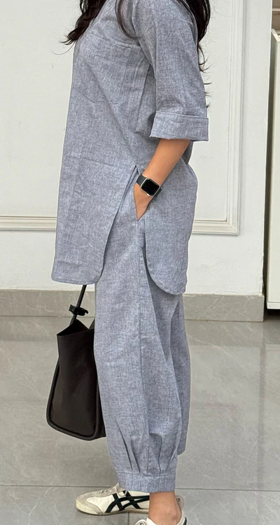 Silver Hoops Kurta Set in Grey - Image 3