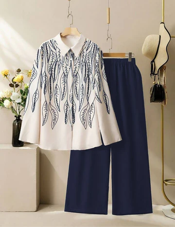 Leaf Pattern Co-Ord Set - Sky Blue - Image 2