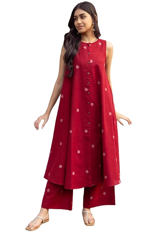 ANNI DESIGNER Women's Cotton Printed Maroon Hand-Print Kurta Set|A-Line Kurta With Palazzo|Co-Ord Set|Ethnic & Stylish Two Piece Dress|Casual & Office Wear Coord Set - Image 2