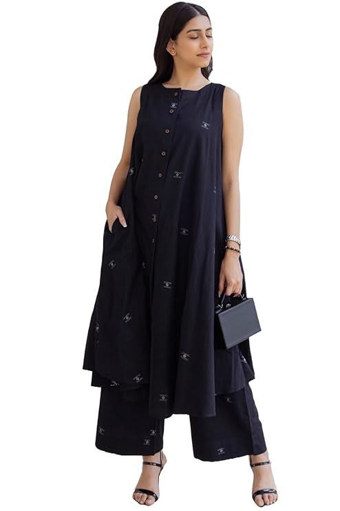 ANNI DESIGNER Women's Cotton Printed Maroon Hand-Print Kurta Set|A-Line Kurta With Palazzo|Co-Ord Set|Ethnic & Stylish Two Piece Dress|Casual & Office Wear Coord Set - Image 3
