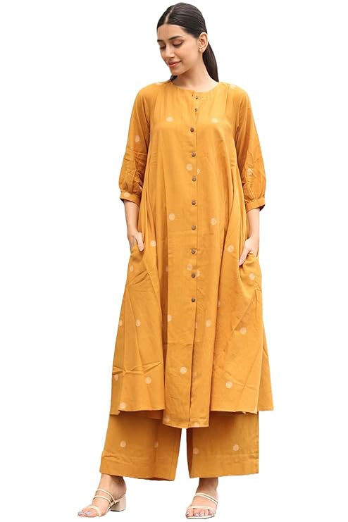 ANNI DESIGNER Women's Cotton Printed Maroon Hand-Print Kurta Set|A-Line Kurta With Palazzo|Co-Ord Set|Ethnic & Stylish Two Piece Dress|Casual & Office Wear Coord Set - Image 4
