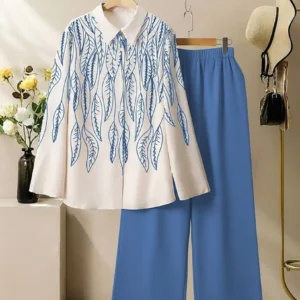 Leaf Pattern Co-Ord Set - Sky Blue