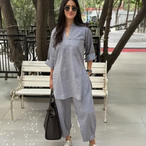 Silver Hoops Kurta Set in Grey