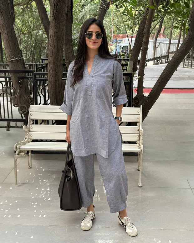 Silver Hoops Kurta Set in Grey