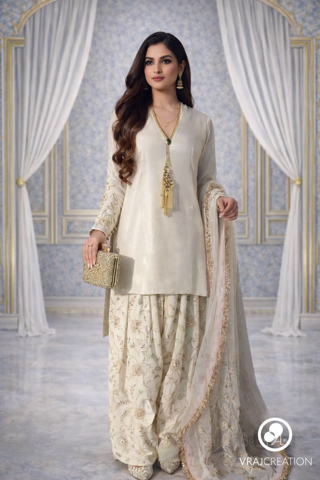 Pure Glass Satin Farshi Plazzo Suit Set with Organza Dupatta, Sequence Embroidery Indian Suit