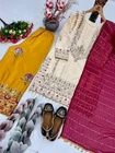 Pure Glass Satin Farshi Plazzo Suit Set with Organza Dupatta, Sequence Embroidery Indian Suit - Image 3
