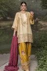 Pure Glass Satin Farshi Plazzo Suit Set with Organza Dupatta, Sequence Embroidery Indian Suit