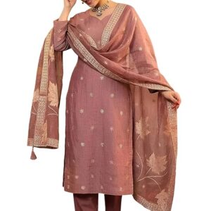 Pinkmint Women Jacquard Silk Ethnic Kurta with Dupatta Suit for Women | Straight Fit Designer Wear with Woven Pattern & Tassel Dupatta | Availble in Plus Size